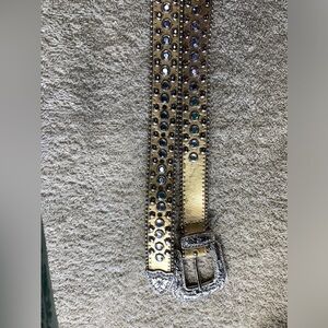 J7908 Christine Alexander leather crystal rhinestone large gold silver